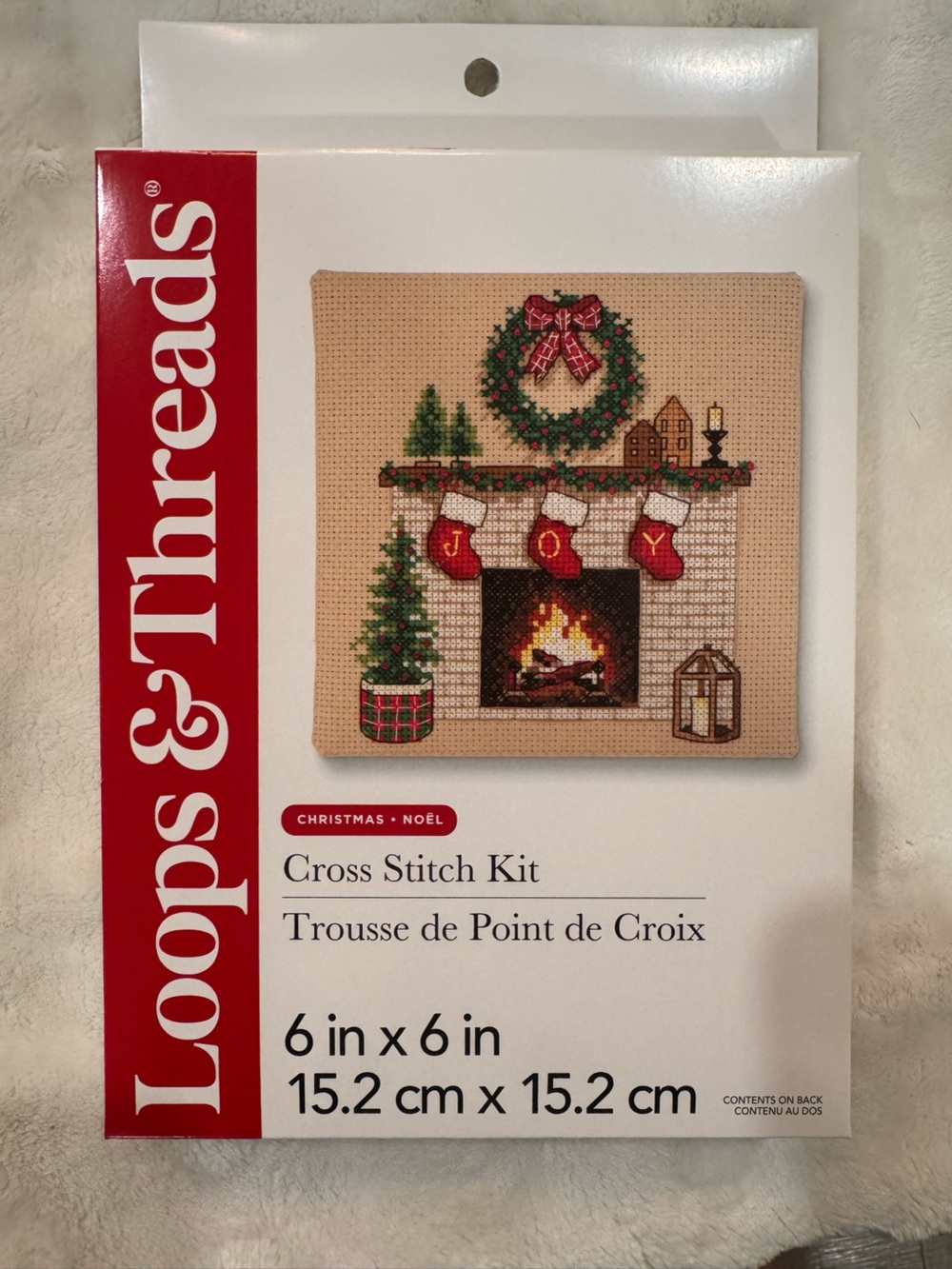 NEW Loops & Threads Christmas Cross Stitch Kit Fireplace Scene